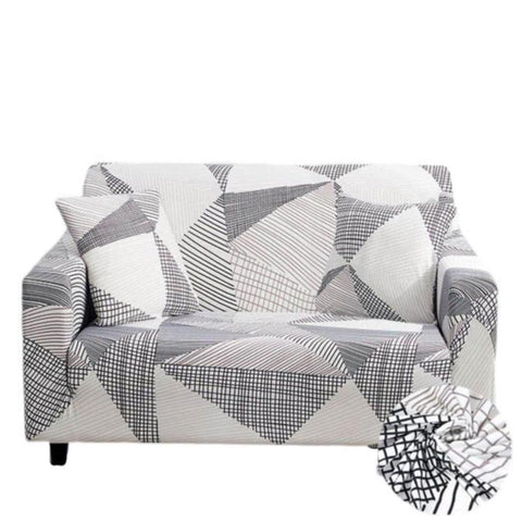 Slipcovers 2 Seater Sofa Cover White Geometric Style Elastic Stretchable Slipcover