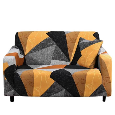 Slipcovers 2 Seater Sofa Cover Golden Yellow Geometric Style Elastic Stretchable Slipcover