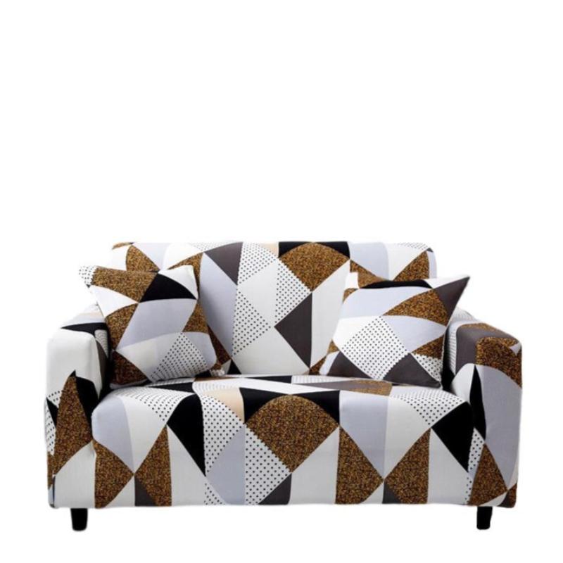 Slipcovers 2 Seater Sofa Cover Beige Geometric Style Elastic Stretchable Slipcover