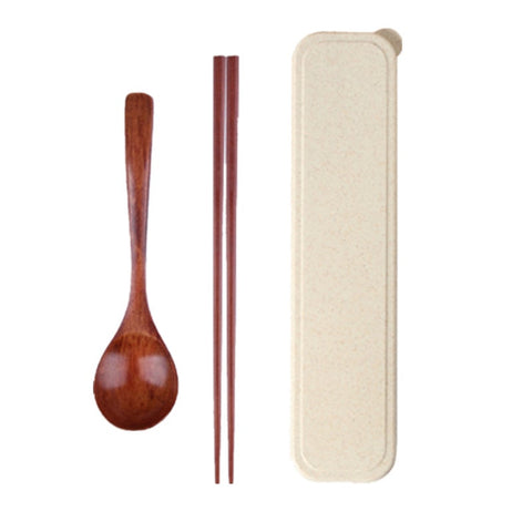 Cutlery Sets 2 Sets Japanese Style Wooden Spoon Chopsticks With Portable Box Tableware