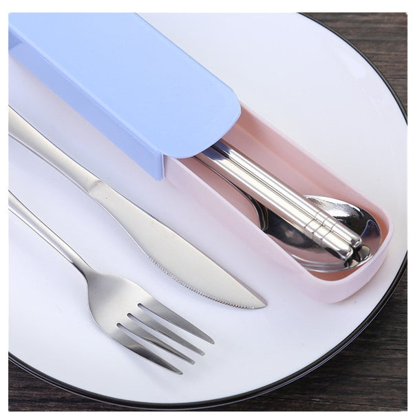 Cutlery Sets 2Set Portable Stainless Steel Cutlery Storage Box Chopstick Fork Spoon Knife