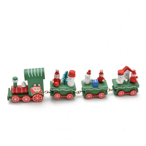 2Set Wooden Little Train Shape Craft Decoration For Christmas 4 Joints Three Green