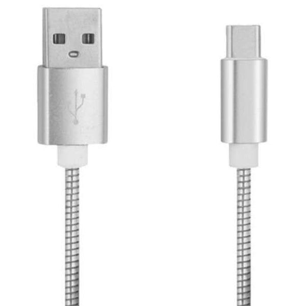 3.4A Stainless Steel Spring Quick Charge Type Usb 3.1 Charging Cable With High Speed Data Transmission Silver