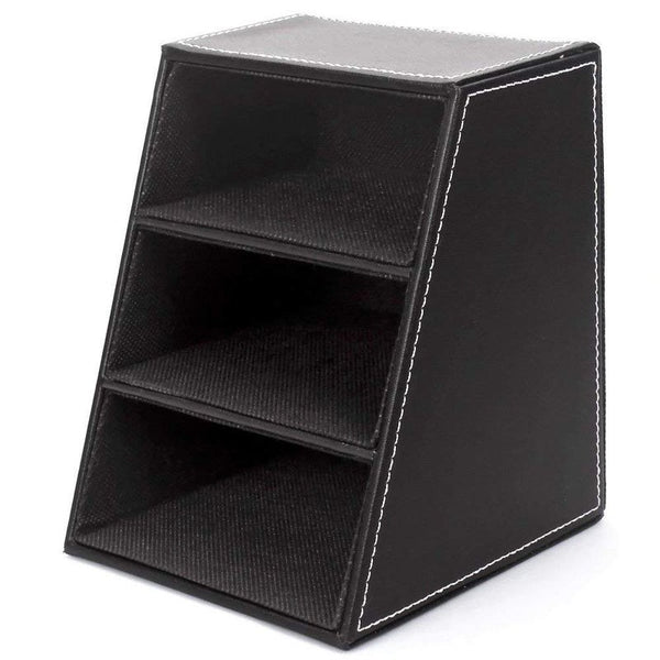 3 Compartments Pu Leather Remote Controller Holder Tv Guide Cd Organizer Caddy Stationery Pens Pencils