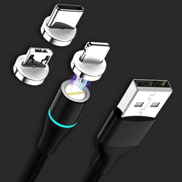 3 In 1 8 Pin / Type C Micro Usb Fast Charge Magnetic Plated Charging Cable 1M Black