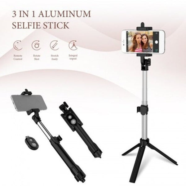 Selfie Sticks 3 In 1 Aluminum Selfie Stick Extendable Live Tripod Bluetooth Bracket For Phone White