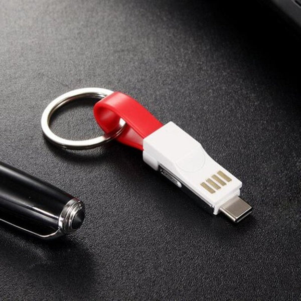 3 In 1 Keychain Magnetic Data Charge Cable For Iphone / Usb Micro Phone Red