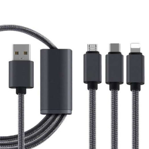 3 In 1 Usb Mobile Phone Data Cable Black