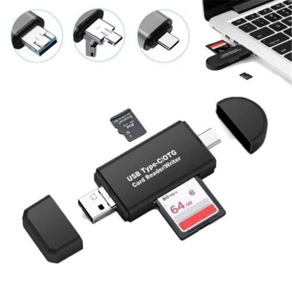 3 In 1 Usb Multi Memory Card Reader Type Android Adapter Cardreader Black