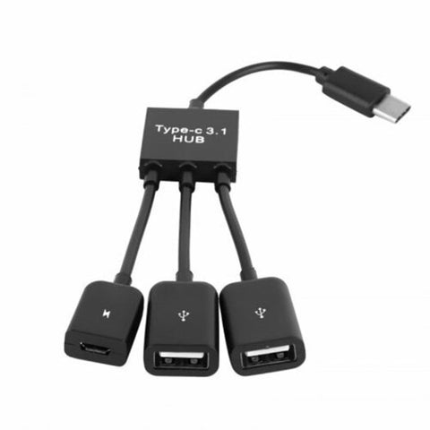 3 In 1 Usb Type C To Hub Cable Adapter Black