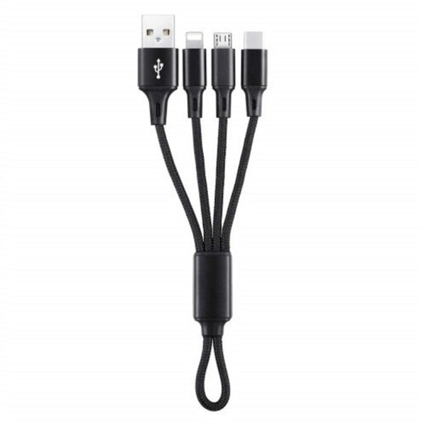 3 In1 20Cm Usb Charging Cable For Iphone / Micro Type Black