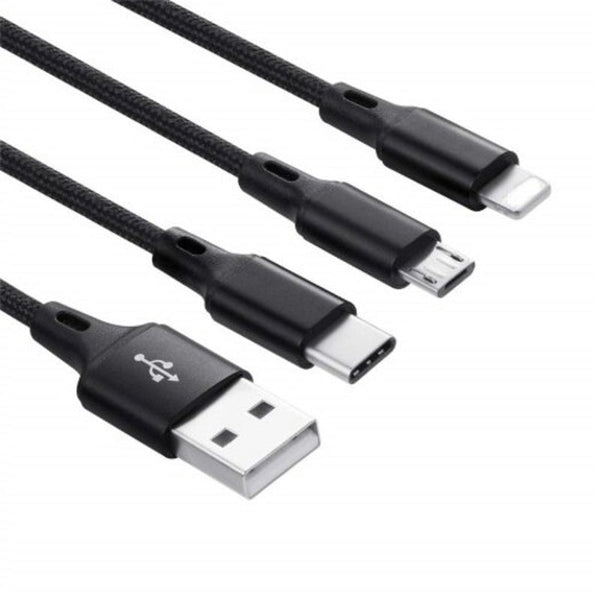 3 In1 20Cm Usb Charging Cable For Iphone / Micro Type Black