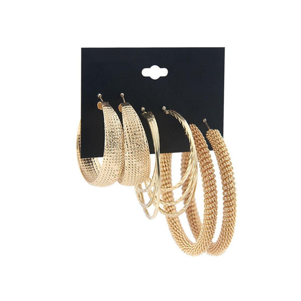 Earrings 3 Pairs Of Exaggerated Oversized Hoop For Women's Round Circle Gold