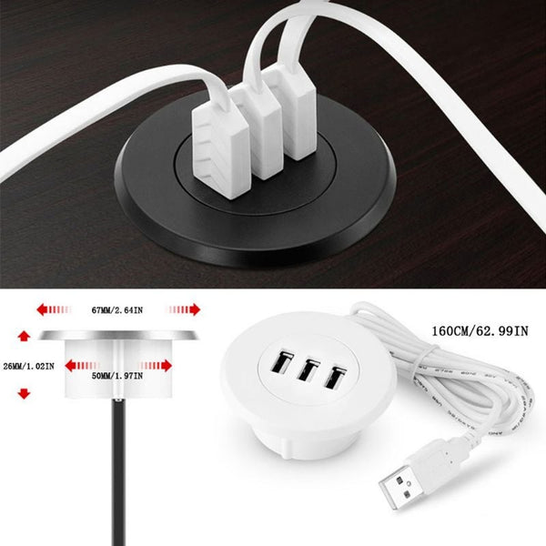 USB Cables, Hubs & Adapters Black 3 Ports Usb 2.0 Hub 5Cm Grommet Hole In Desk Mounting For Laptop Pc Computer