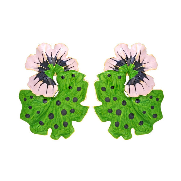 Earrings Light Luxury Storm Drops Oil Leaves Flowers Exaggerate Enamel