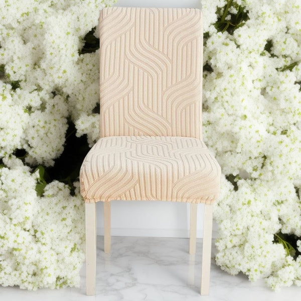 Slipcovers Chair Cover Beige Linear Design Anti Dirt Elastic Material For Dining Room Kitchen