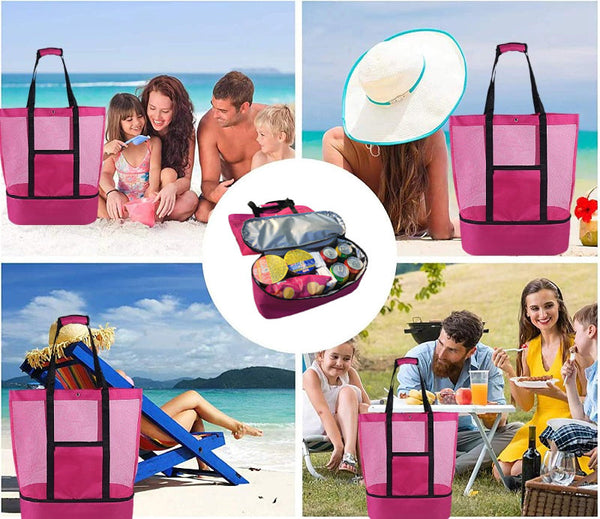 Large Capacity Beach Picnic Camping Mesh Tote Bag With Cooler