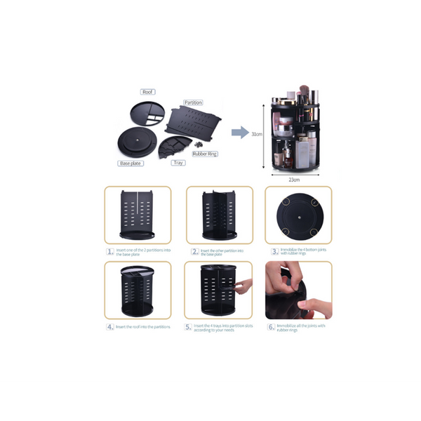 360 Degree Rotating Makeup Rack Plastic Storage Box Black