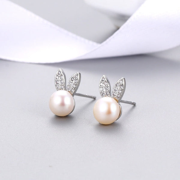 Earrings Cute Little Rabbit Girl Zircon Pearl Fashionable Stylish Accessories