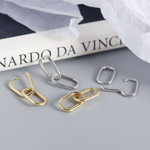 Earrings S925 Sterling Silver Geometric Square Paperclip Convertible Link Hoop