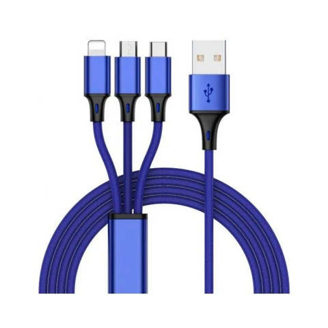 3 In 1 Nylon Braided Usb Charge Cable Micro 8 Pin Type Blue