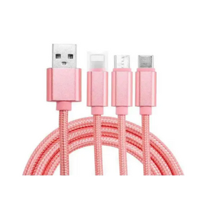 3 In 1 Type C Retractable Micro Nylon Usb Cable 1.2M Rose Gold