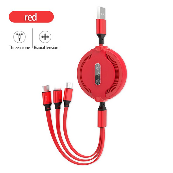 1M Telescopic Liquid Drag 3 Data Cable Suitable For Apple Type Android Three Head Fast Charging In One Red