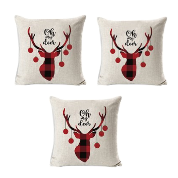 3 Pcs Christmas Pillowcase Cover Cushion Home Nordic Style Linen Case 45 X 45Cm