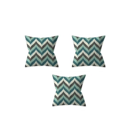 3 Pcs Geometric Home Teal Blue Series Printing Throw Pillow Cover 45 X 45Cm