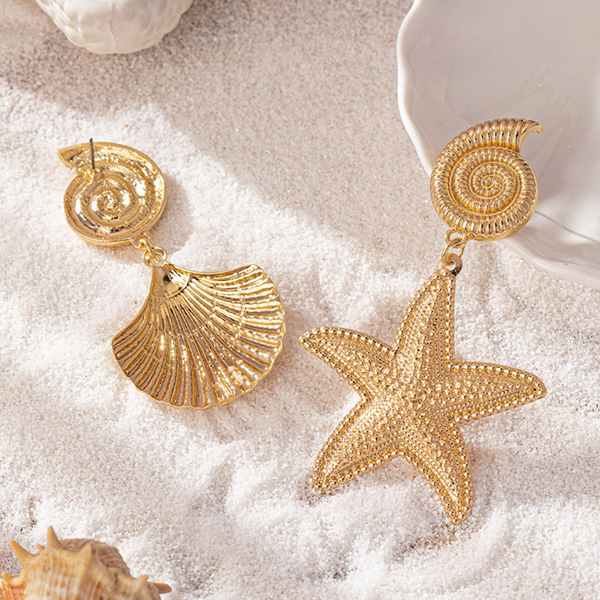 Earrings Gold Metallic Starfish Shell With Personalised High End Temperament