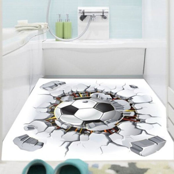 Wall Stickers 3D Broken Wall Football Pattern Removable Sticker White And Black 1Pc2447 Inch No Frame