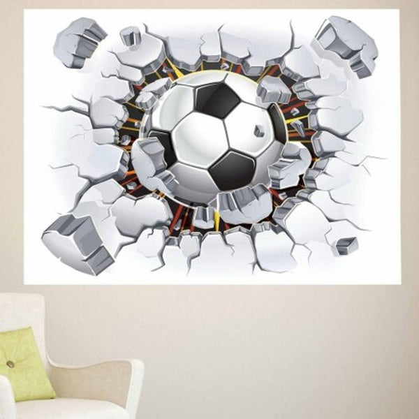 3D Broken Wall Football Pattern Removable Sticker White And Black 1Pc2447 Inch No Frame