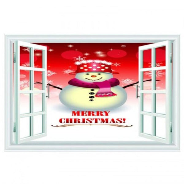 3D Merry Christmas Snowman Home Sticker Decoration Art Multi X 20 28 Inch No Frame