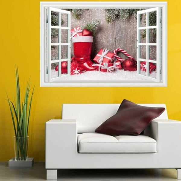 Seasonal Decorations 3D Sticker Magic Red Shoes Full Of Presents Christmas Decoration Art Multi X 20 28 Inch No Frame