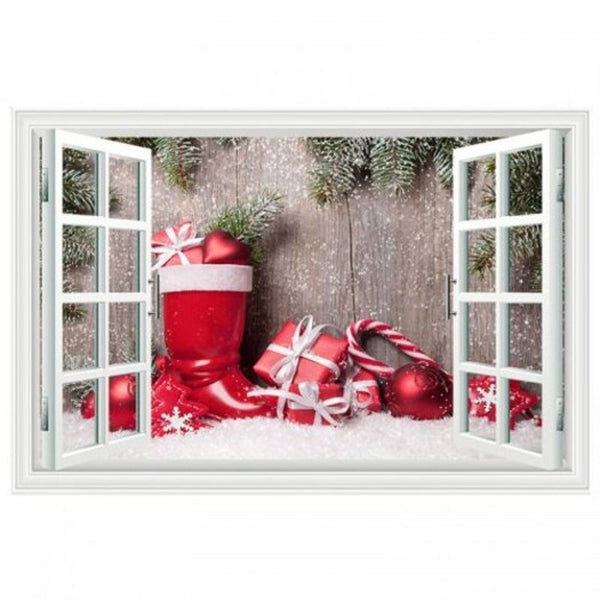 Seasonal Decorations 3D Sticker Magic Red Shoes Full Of Presents Christmas Decoration Art Multi X 20 28 Inch No Frame