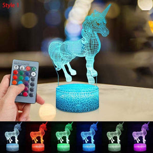 Night Lights Projectors 3D Colour Changing Led Unicorn With Remote Control