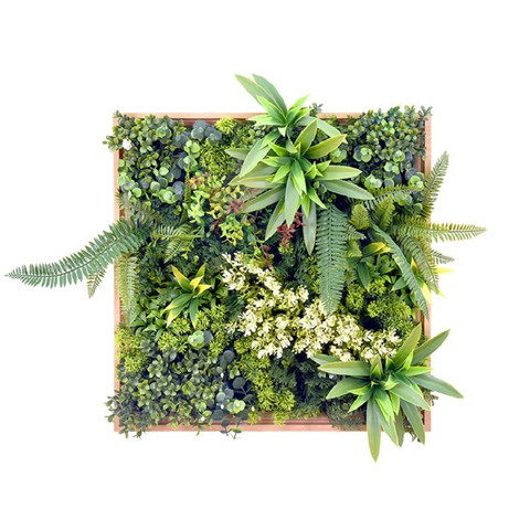 3D Green Artificial Plants Wall Panel Flower With Frame Vertical Garden Uv Resistant 50X50cm