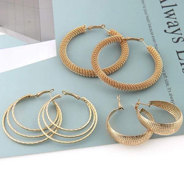 Earrings 3 Pairs Of Exaggerated Oversized Hoop For Women's Round Circle Gold