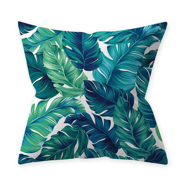 3Pcs 45X45cm Teal Blue Leaf Pattern Decorative Printing Throw Pillow Cover