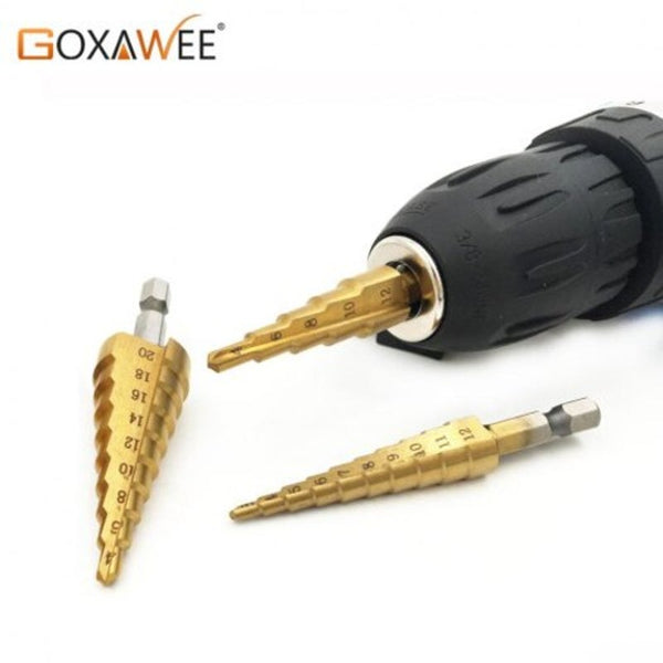 Drill Bits 3Pc Steel Titanium Step Cone Cutting Tools Woodworking Metal Drilling