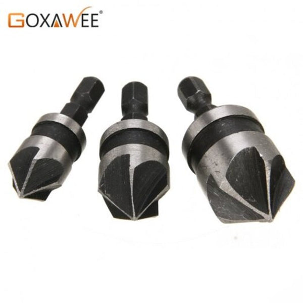 Countersinks 3Pcs 90 Degree Hex Shank 5 Flute Countersink Drill Bits End Mill Cutter Power