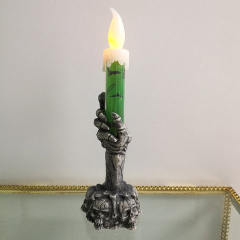3Pcs Led Skeleton Ghost Hand Flameless Electronic Candle Light Halloween Decor Green Single