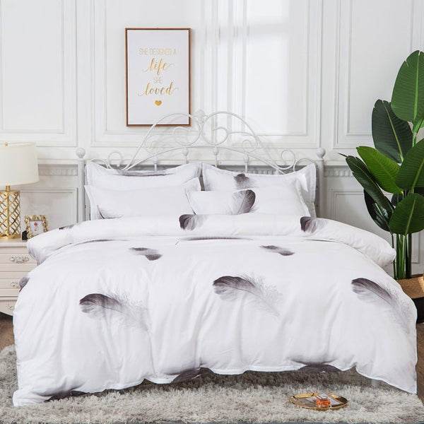 Quilt Covers 3Pcs Queen Bed Quilt Cover Set One Two Pillowcases White Feather