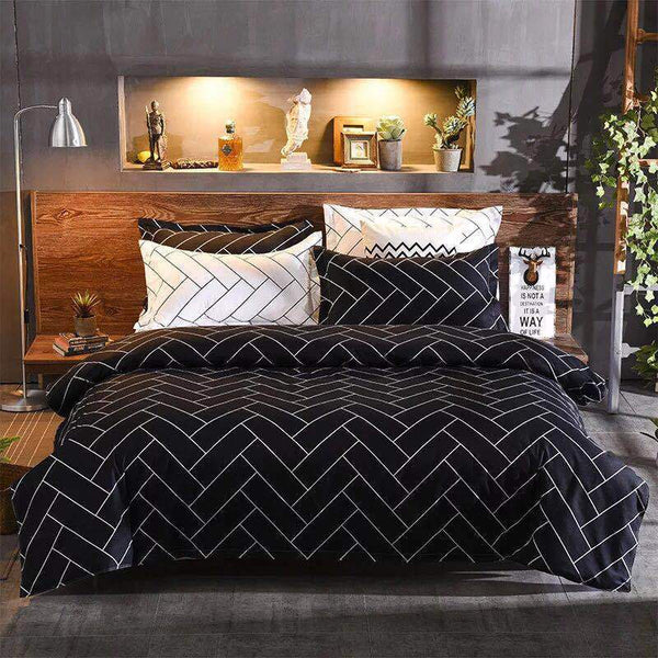 Quilt Covers 3Pcs Queen Bed Quilt Cover Set One Two Pillowcases Black Zigzag Bar