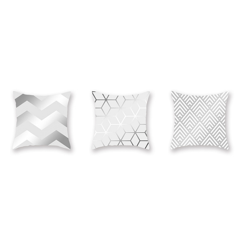 Cushions & Decorative Pillows 3Pcs Silver Gray Geometric Peach Skin Pillow Holder Bus Office Cushion Cover