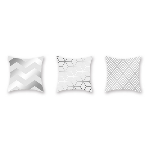 Cushions & Decorative Pillows 3Pcs Silver Gray Geometric Peach Skin Pillow Holder Bus Office Cushion Cover