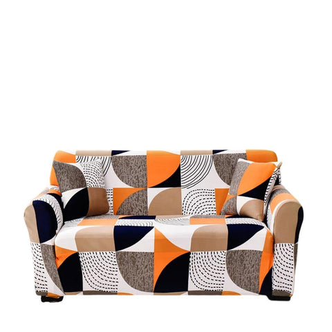 Slipcovers 3 Seater Sofa Cover Orange Geometric Style Protection For Living Room Chair