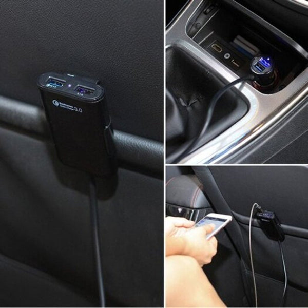 4 In 1 8A Qc3.0 Quick Charging Car Charger Usb Ports For Frontseat Backseat Black