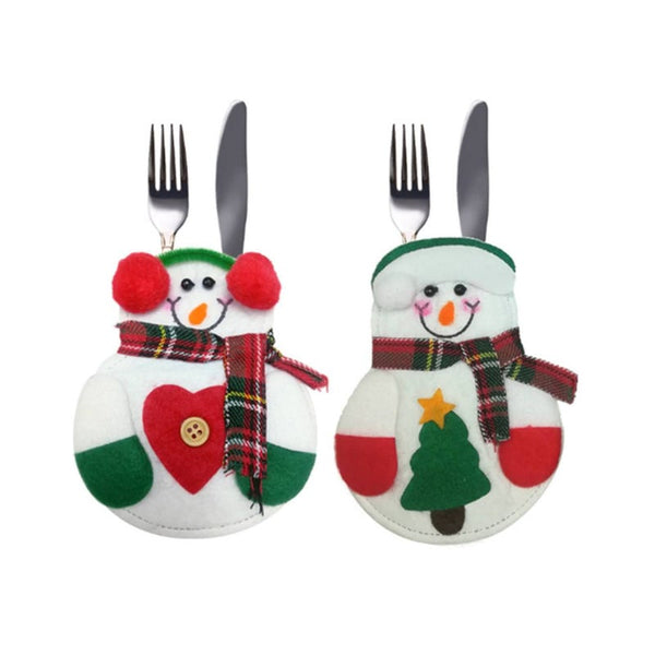 Seasonal Decorations 4Pcs Christmas Decorations Snowman Kitchen Tableware Holder Bag Party Xmas