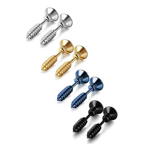 Earrings 4 Pairs Stainless Steel Women's Men's Screw Stud Pierced Tunnel